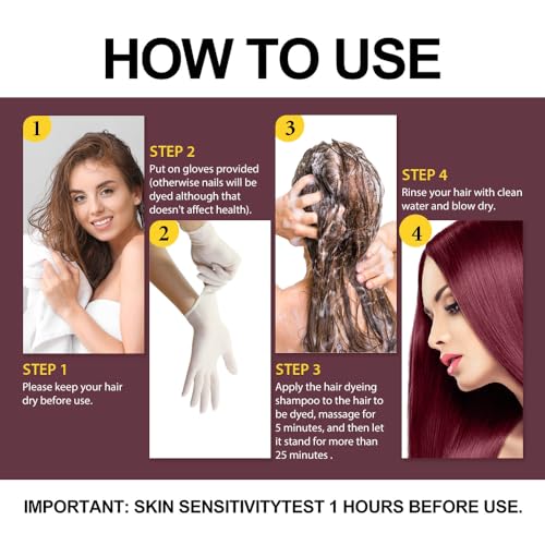 Natural Hair Dye Shampoo 3 IN 1, Hair Color for Gray Hair Coverage, Hair Coloring Shampoo for Women, Color Shampoo Beard Dye for Men, Vegan Ammonia Free Hair Shampoo (BURGUNDY RED)