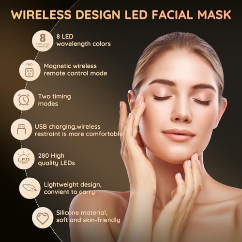 Red Light Therapy for Face, 7+1 Color Infrared Light 850nm Portable Wireless Led Face Mask Light Therapy with Timing Function and Rechargeable for Facial Led Mask Skincare at Home and Travel