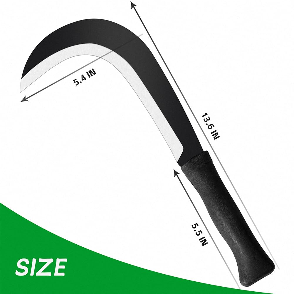 Billhook Sickle Garden Tools Machete Knife Brush Clearing Sickle Machete with Carbon Steel Blade Sickle Knife Billhook Machete Sickle for Grass, Harvest, Weeding Sickle Machete