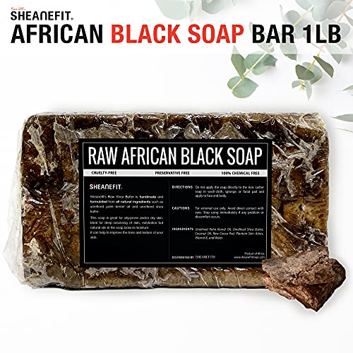 Raw African Black Soap Bar - For All Skin Types - Face, Body, Hair Soap Bulk Bars (1 Pound)