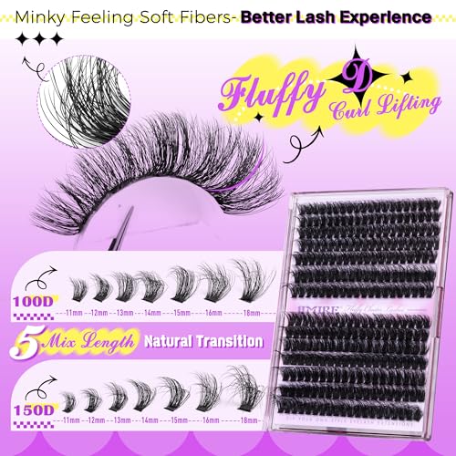 Lash Clusters Thick Mink Eyelash Clusters 280Pcs Volume Cluster Eyelash Extensions 11-18MM Fluffy Lash Extension D Curl Individual Lashes 100D+120D Cluster Lashes DIY at Home for Beginners by JIMIRE