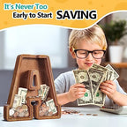 Summidate Customized Name Extra Large Wooden Piggy Bank for Kids Boys Girls Alphabets Letter A-Z Coins Bills Money Change Saving Box (Laser Engraved) Educational Toys 12"- Letter A
