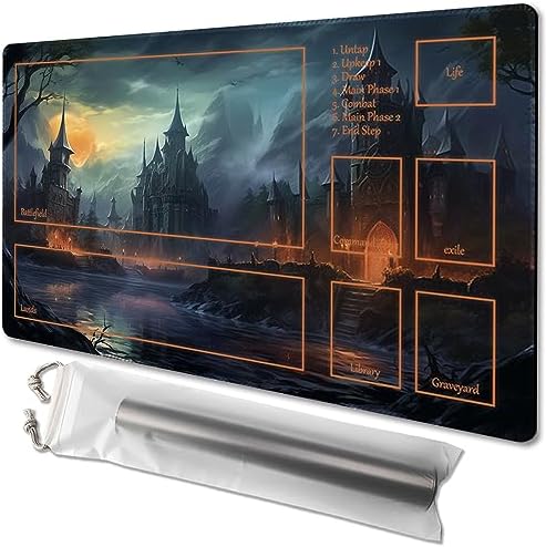 MTG Playmat Size 24x14in Free Storage Bags Non-Slip Backing Printing, Ideal for Card Game Enthusiasts TCG Playmat (with Zone,Hidden Evil)