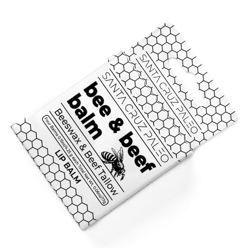 Santa Cruz Paleo Grass Fed Beef Tallow & Beeswax Lip Balm, 4 Pack, Beef Tallow for Skin Care Moisturizer, Lip Care for Dry Chapped Lips, Hypoallergenic for Sensitive Skin, Long Lasting & Vitamin Rich