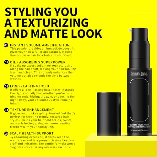 Gowwim Texture Powder, Instant Oil Control & Matte Finish Hair Texture Styling Volume Powder Long-Lasting Volume for Men & Women Volumizing Short Nozzle Uniform Distribution