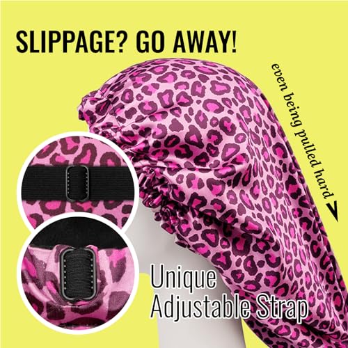 PARISBELLA Reversible Silk Satin Bonnet For Sleeping, Adjustable Sleep Cap for Curly Hair, Chic Hair Wrap With Scrunchy, Leopard, Large, Pack of 1
