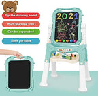 Easel for Kids,Rotatable Double Sided Easel for Kids Adjustable Standing Art Easel with Painting Accessories for Toddlers Boys and Girls-Green