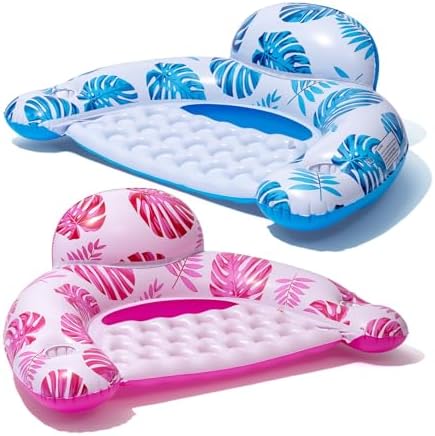 [2025 New Upgraded] Pool Floats for Adult -Floating Lounge Chairs,Inflatable Pool Floats with Cup Holders 2 Repair Patch Suit for Swimming Pools, Beach, Pool Toys,Backyard Party,Lakes（2 Packs