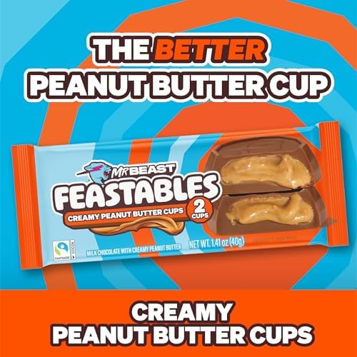 MrBeast Feastables Peanut Butter Cups Milk Chocolate, 24 Count, 2-Cup Packs