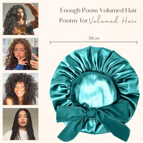 Yanibest Satin Bonnet Silk Bonnet for Sleeping Double Layer Ajustable Satin bonnet for Women Men for Curly Natural Hair with Tie Band