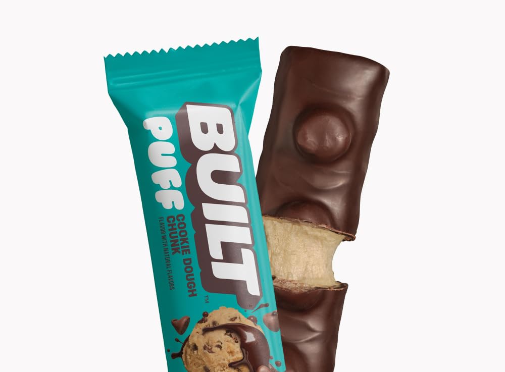 Built Bar 12 Pack High Protein and Energy Bars - Low Carb, Low Calorie, Low Sugar - Covered in 100% Real Chocolate - Delicious, Healthy Snack - (Cookie Dough Chunk Puff)