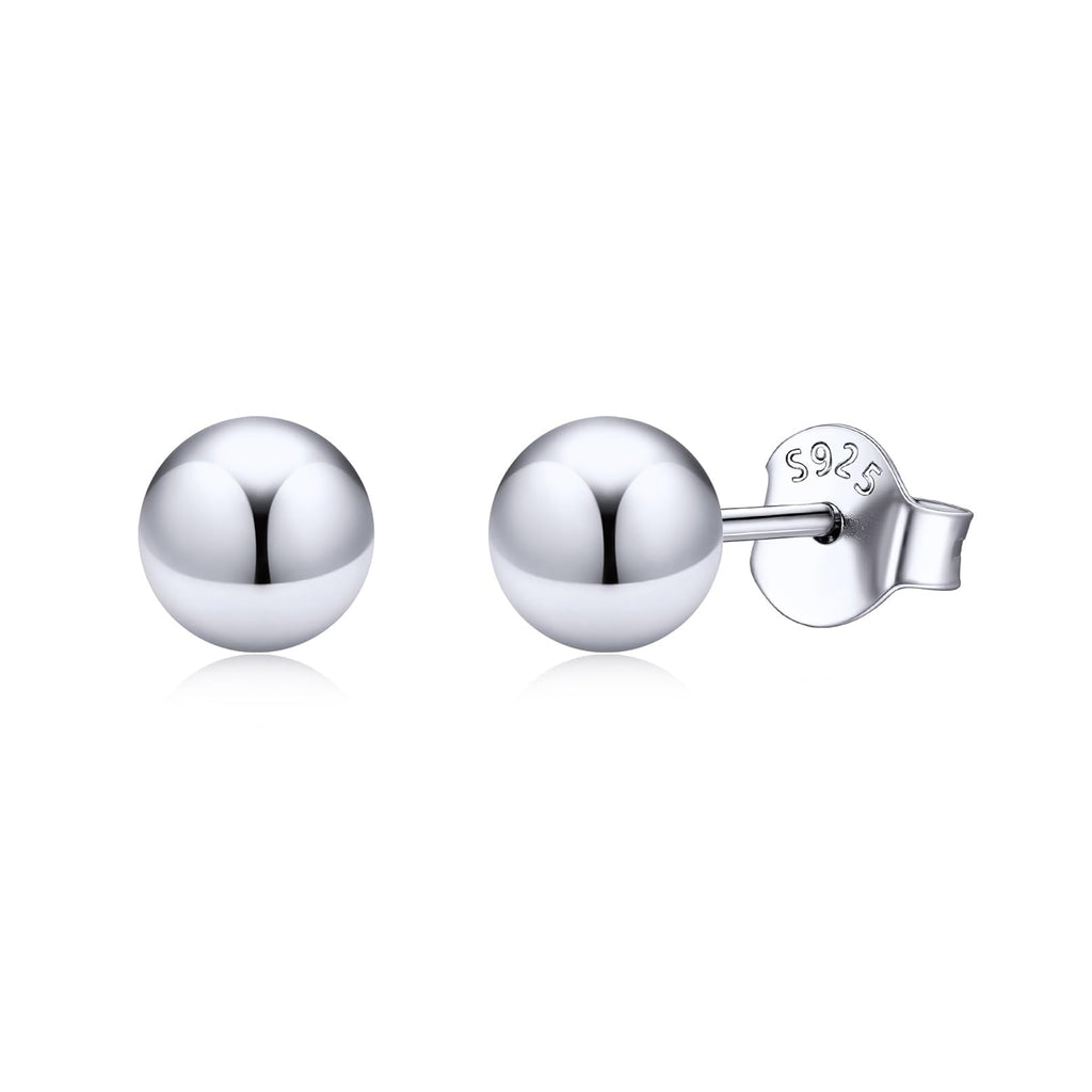 ChicSilver 925 Sterling Silver Ball Stud Earrings for Women, Hypoallergenic Silver Studs, Small Round Ball Earrings 5MM