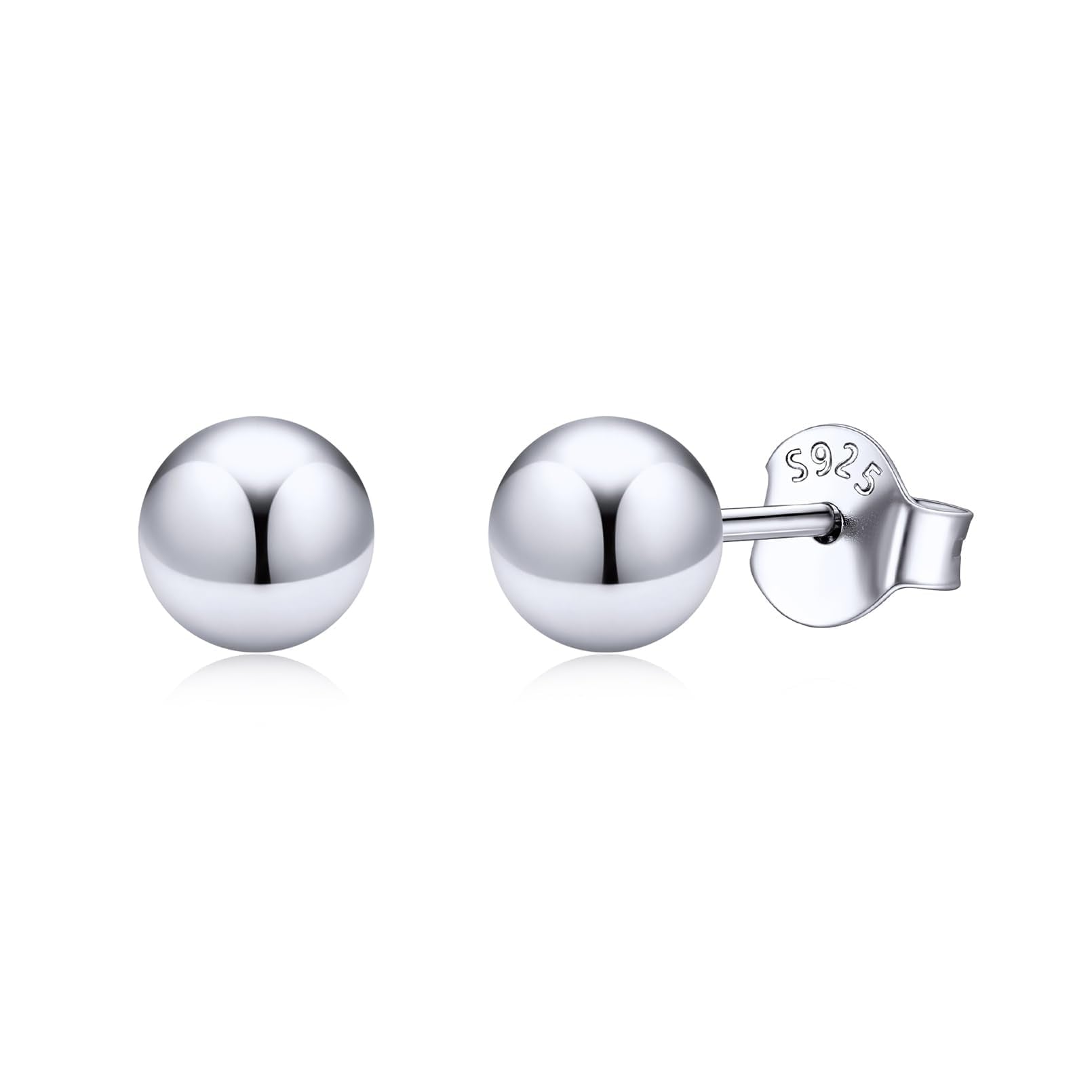 ChicSilver 925 Sterling Silver Ball Stud Earrings for Women, Hypoallergenic Silver Studs, Small Round Ball Earrings 5MM