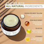 Beef Tallow for Skin, Beef Tallow and Honey Balm, Tallow Face Moisturizer Nourishes and Hydrates the Skin, Grass Fed Whipped Tallow Honey Balm Enriched with Raw Wild Honey 60g