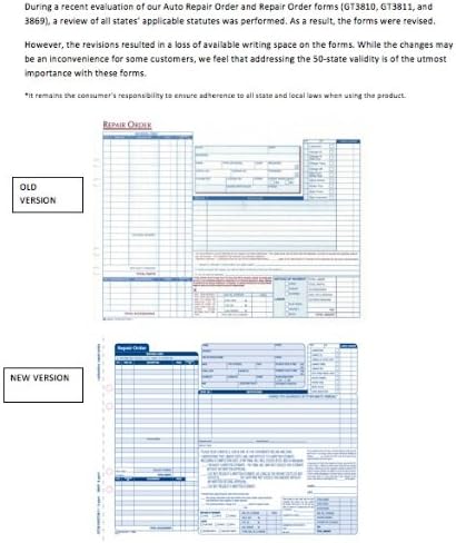 Adams Garage Repair Order Forms, 8.5 x 11.44 Inches, 3 Part, 50 Sets, White and Canary, (GT3810)