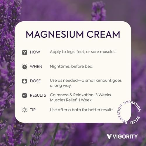 Vigority Magnesium Cream for Sleep: Magnesium Lotion for Leg Cramps - Soothing Magnesium with Lavender, Vitamin E and Shea Butter - Safe for Kids & Pregnant Individuals - 4.23 oz