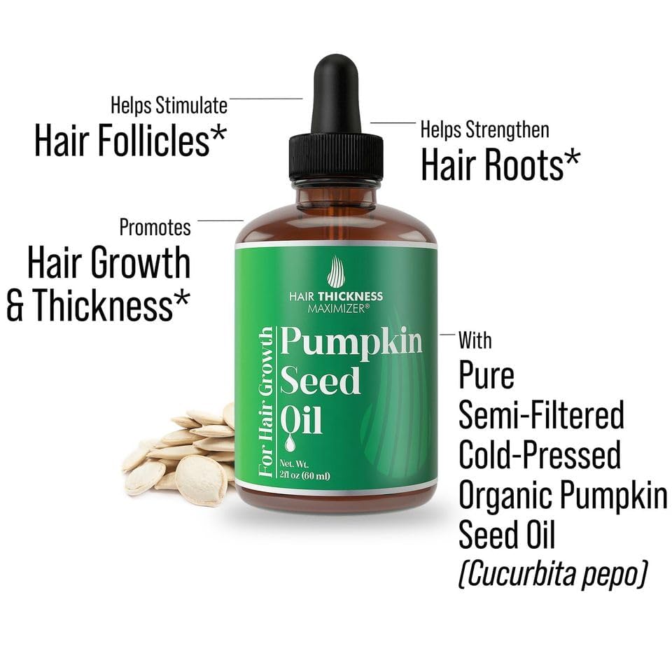 Pumpkin Seed Oil for Hair Growth. Strengthens & Hydrates Thinning, Dry Hair for a Healthier-Looking Scalp. For Women & Men – Vegan & Unscented 2oz Serum