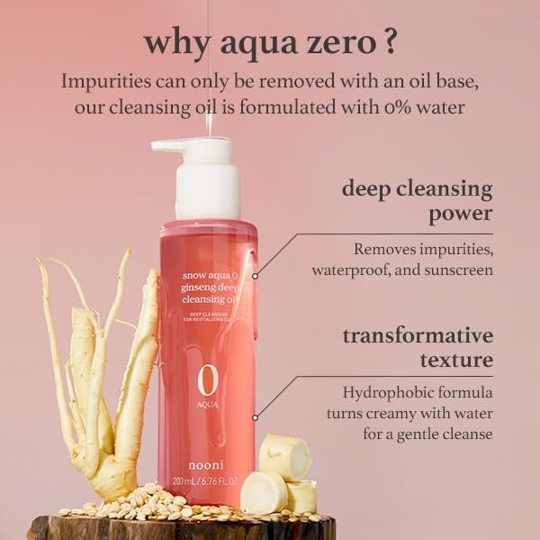 NOONI Facial Cleanser - Snow Aqua 0 Ginseng Deep Cleansing Oil *2ea | Makeup Blackhead Remover, Pore Care Control, Glass Skin, Helps Control Sebum, Revitalizing Care, Moisturizing, 6.76 FL.Oz (200 ml)