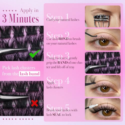 Fluffy Lash Clusters Kit 10-16mm Volume Eyelash Clusters with Fairy Spikes, Wispy Lash Extension Kit DIY Full Look Cluster Eyelash Extensions Thick Lashes kit Spiky with Lash Cluster Glue by CORUSCATE