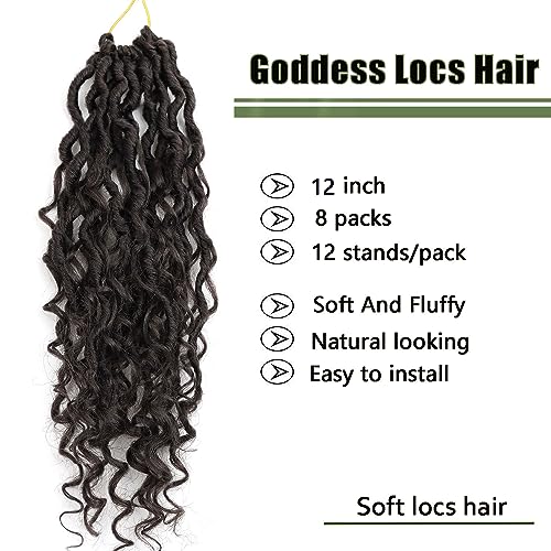 LMZIM 12 inch Goddess Locs Crochet Hair 8 Packs Faux Locs Crochet Hair for Black Women Pre Looped River Locs Crochet Hair with Curly Ends #4