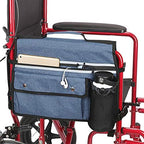 Wheelchair Storage Bag, Double-Sided Armrest Pouch with Cup Holder and Reflective Strip, for Wheelchairs and Walkers (Blue)
