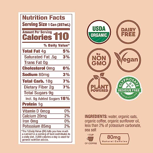 RISE Brewing Co. Oat Milk Nitro Cold Brew Latte, No Sugar Added, Vegan, Organic & Non-GMO, Low Acidity, 7 fl. oz. Cans (12 Pack)