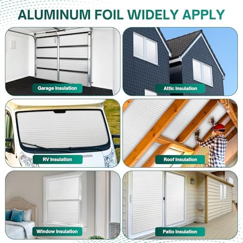 Window Insulation for Summer Heat, Reflective Insulation Roll 48 in X 10 Feet, Double-Sided Aluminum Foam Core Radiant Barrier Kit with Tape for RV Windows Garage Door