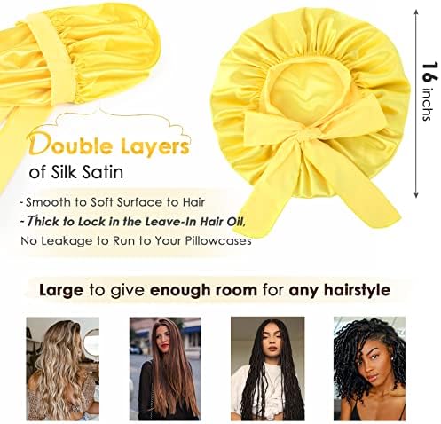 YANIBEST Silk Bonnet for Sleeping Women Satin Bonnet Double Layer Satin Lined Hair Bonnet with Tie Band Curly Hair