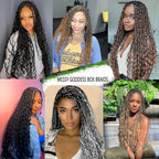 Boho Crochet Braids 9 Packs 24 Inch Goddess Box Braids Crochet Hair for Women Pre-looped Bohemian Crochet Box Braids with Curly Ends Synthetic Braiding Hair Extensions (24inch, OTBUG#)