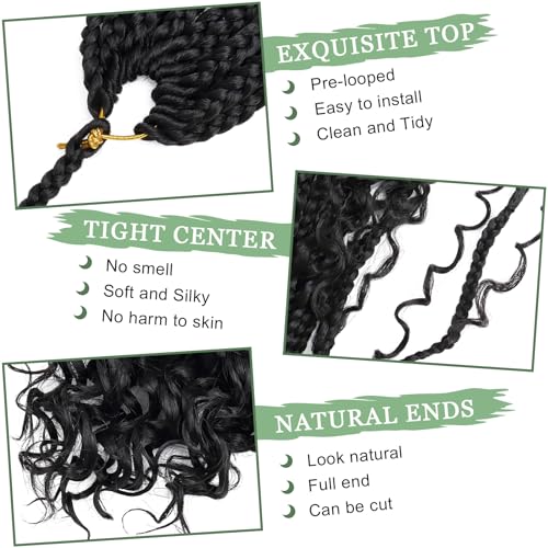 Goddess Box Braids Crochet Hair 12 Inch 8 Packs Pre-looped Bohemian Crochet Boho Box Braids With Curly Ends 3X Crochet Braids for Women Synthetic Braiding Hair (12 inch, #1B)