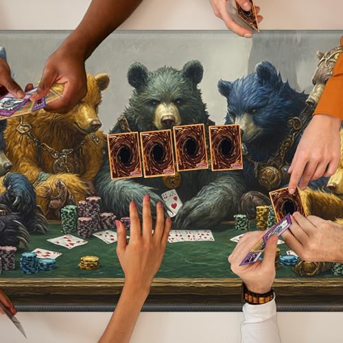 Playmats for Magic: The Gathering MTG Card Game Mat Plus 50 Pcs Card Sleeves, 24 x 14 inch TCG Mat with Stitched Edge for Commander Deck Duskmourn Board Game, Bears Play Poker