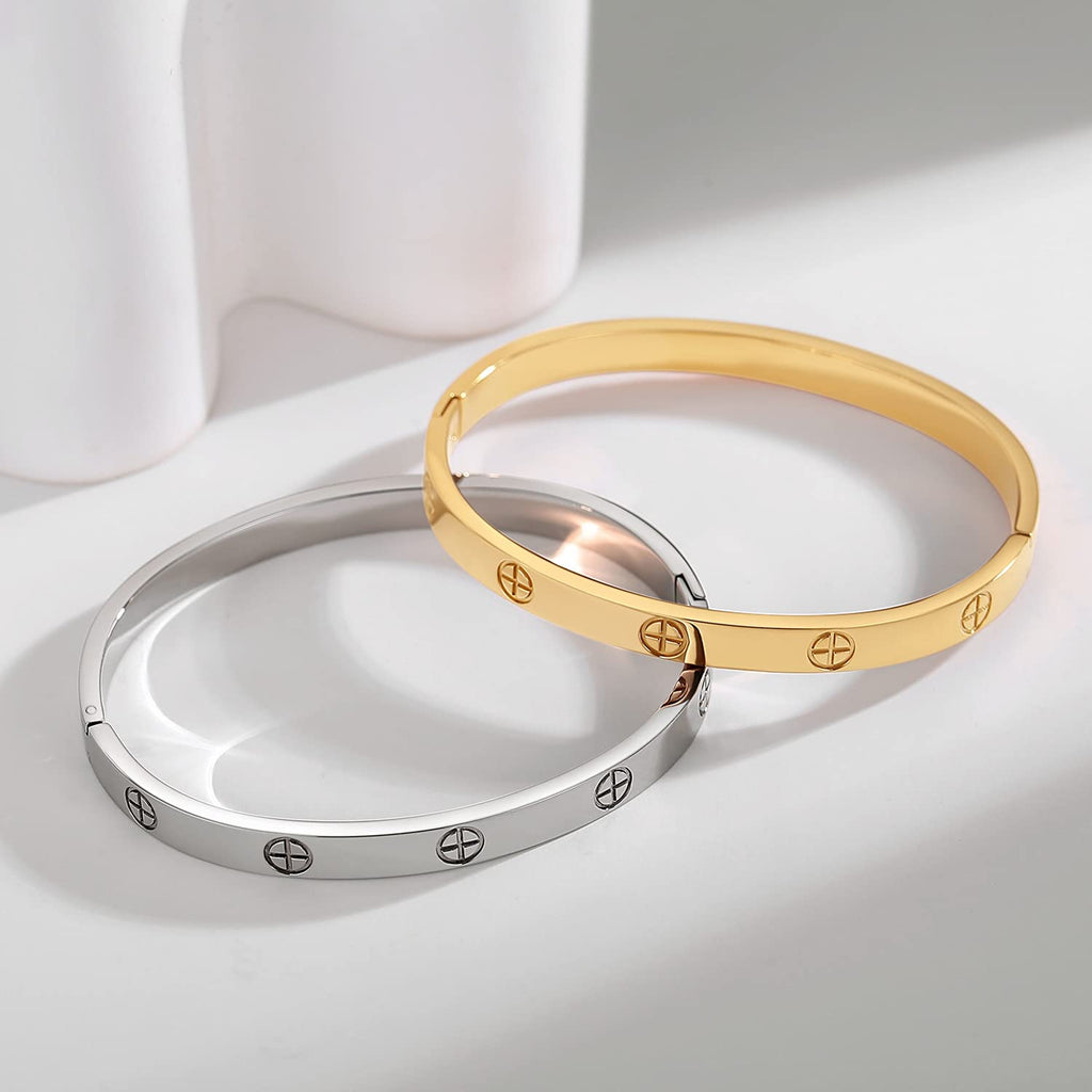 RIMRIVA Gold Bracelets for Women Trendy Cross Love Bangle Jewelry