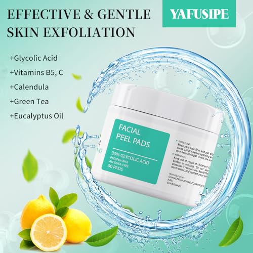 Glycolic Acid Toner Pads 35% AHA Facial Resurfacing Exfoliate Salicylic Acid Exfoliating Face Wipes Chemical Peel Exfoliant Peeling Pads for Beauty Fine Lines Wrinkles 50 Pads