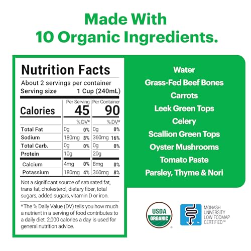 Organic Unsalted 16.9oz Beef Bone Broth from Gourmend Foods (12 Pack) – Just 10 Ingredients, Low FODMAP Certified, Filler Free, Gluten Free, Non-GMO, Onion & Garlic Bulb Free