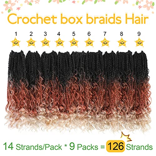 Fulcrum Goddess Box Braids Crochet Hair 12 Inch, 9 Packs Box Braids Crochet Hair for Women, Crochet Braids with Curly Ends (12Inch, 1B/30/613#)