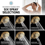 Luxury Spa: ImperialShine Gold Hand Held Shower Head, 4.5 inch 6 Spray Setting Handheld Showerhead with Extra-Long Hose, Experience Comfort and Elegance (Polished Brass/ImperialShine Gold)