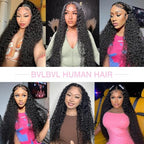 BVLBVL 32 Inch 13x6 Deep Wave Lace Front Wigs Human Hair Curly Human Hair Wig 200 Density HD Lace Frontal Curly Wig Human Hair