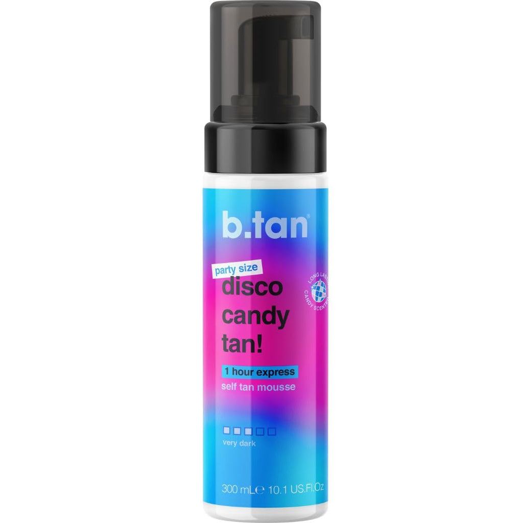 b.tan Large Candy Scented Self Tanner Mousse | Party Size Disco Candy Tan - Best, 1 Hour Express Dark Sunless Tanning Foam, Sweat-Proof & Transfer Resistant Fake Tan, Cruelty Free, 10.1 Fl Oz