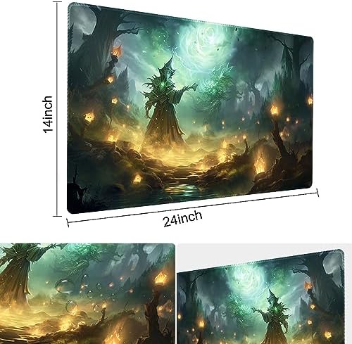 MTG Playmat Size 24x14in Free Storage Bags Non-Slip Backing Printing, Ideal for Card Game Enthusiasts TCG Playmat (No with Zone,Evil in The Night)