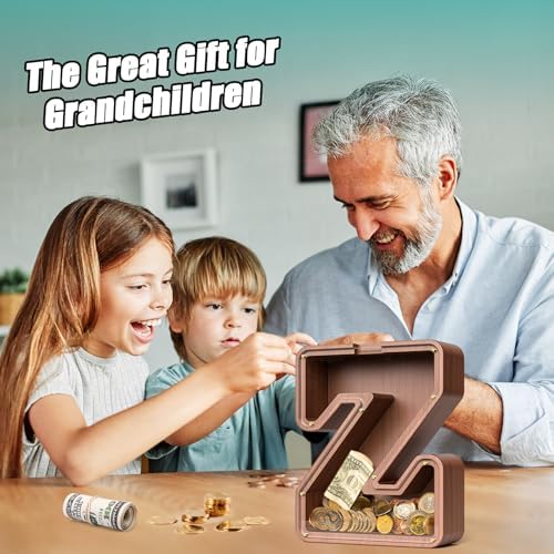 Summidate Wooden Letter Piggy Bank, Extra Thick Large Capacity Piggy Bank for Kids Boys Girls Toddler, Alphabet Z Money Bank| Coin Box Birthday, Christmas, Festival