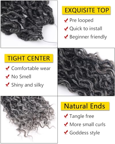 Short Grey Crochet Hair 10 Inch Goddess Locs Crochet Hair for Black Women Goddess Faux Locs Crochet Hair with Curly Ends (10 Inch,Tgrey)