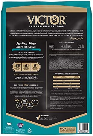 Victor Super Premium Cat Food – Hi-Pro Plus Active Cat and Kitten – Dry Cat Food for Active Cats – All Breeds and All Life Stages from Kitten to Adult, 15lb