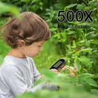 Handheld Digital Microscope with 2.0 Inch IPS Color Screen, Portable Magnifying Glass for Kids, 500x Magnification, 8 Adjustable 3-Level LED Lights, USB Compatible with PC Windows and Mac OS