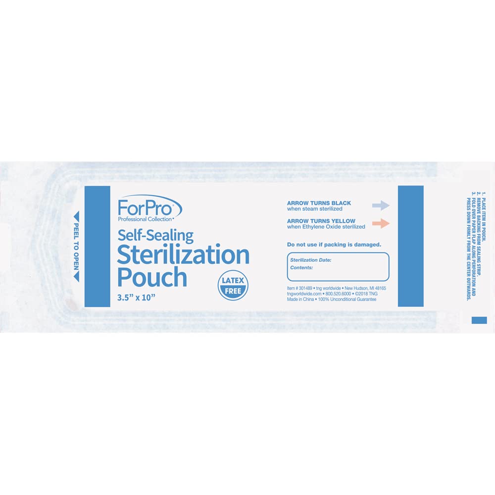 ForPro Professional Collection Self-Sealing Sterilization Pouches, Latex-Free, Color Changing Indicator, 3.5" W x 10" L, 200-Count