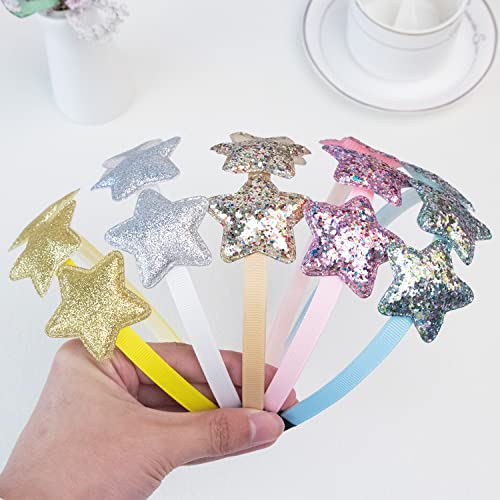 XIMA 10PCS Headbands for Toddlers, Rainbow Glitter Star Girls Headbands for Teens Kids Children Hair Accessories (10PCS Star Headbands)