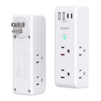 Surge Protector Outlet Extender with Rotating Plug, 6 AC Multi Plug Outlet with 4 USB Ports (3 USB C), 1800 J, 3-Sided Swivel Power Strip with Spaced Outlet Splitter for Dorm Office, White-2 Pack