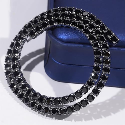 4mm Black Moissanite Tennis Necklace for Women Mens Stainless steel Iced Out Lab Grown Moissanite Diamond Round Cut Necklaces for Men Tennis Hip Hop Chain (4MM Moissanite, 24 inch)