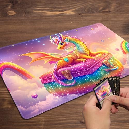 MTG Playmat Magic Card Playmat Game Mat,TCG & CCG Card Games Mat with Free Storage Bags Size 24 x 14 Inches (No with Zones,Dragon3)
