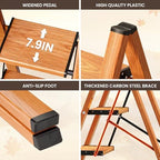 GameGem 3 Step Ladder, Folding Step Stool with Anti-Slip Wide Pedal, Aluminum Material Lightweight Yet Sturdy, 300 Lbs Load, Cute Modern Apperance for Indoor Household Spaces