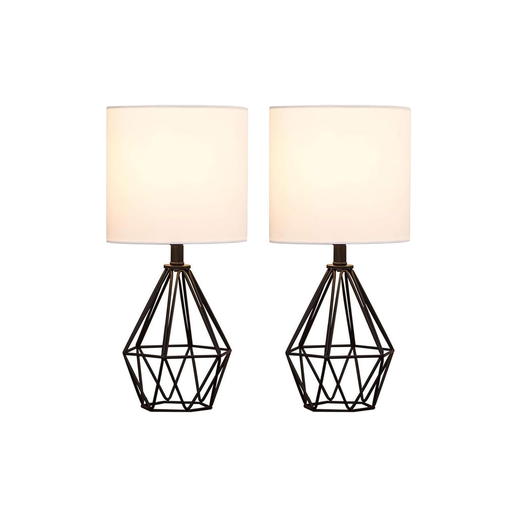 COTULIN Black Bedside Table Lamps Set of 2, Small Nightstand Lamps for Bedroom, Modern Desk Lamps with TC Fabric Shade Geometric Metal Base for Living Room Study Office Farmhouse